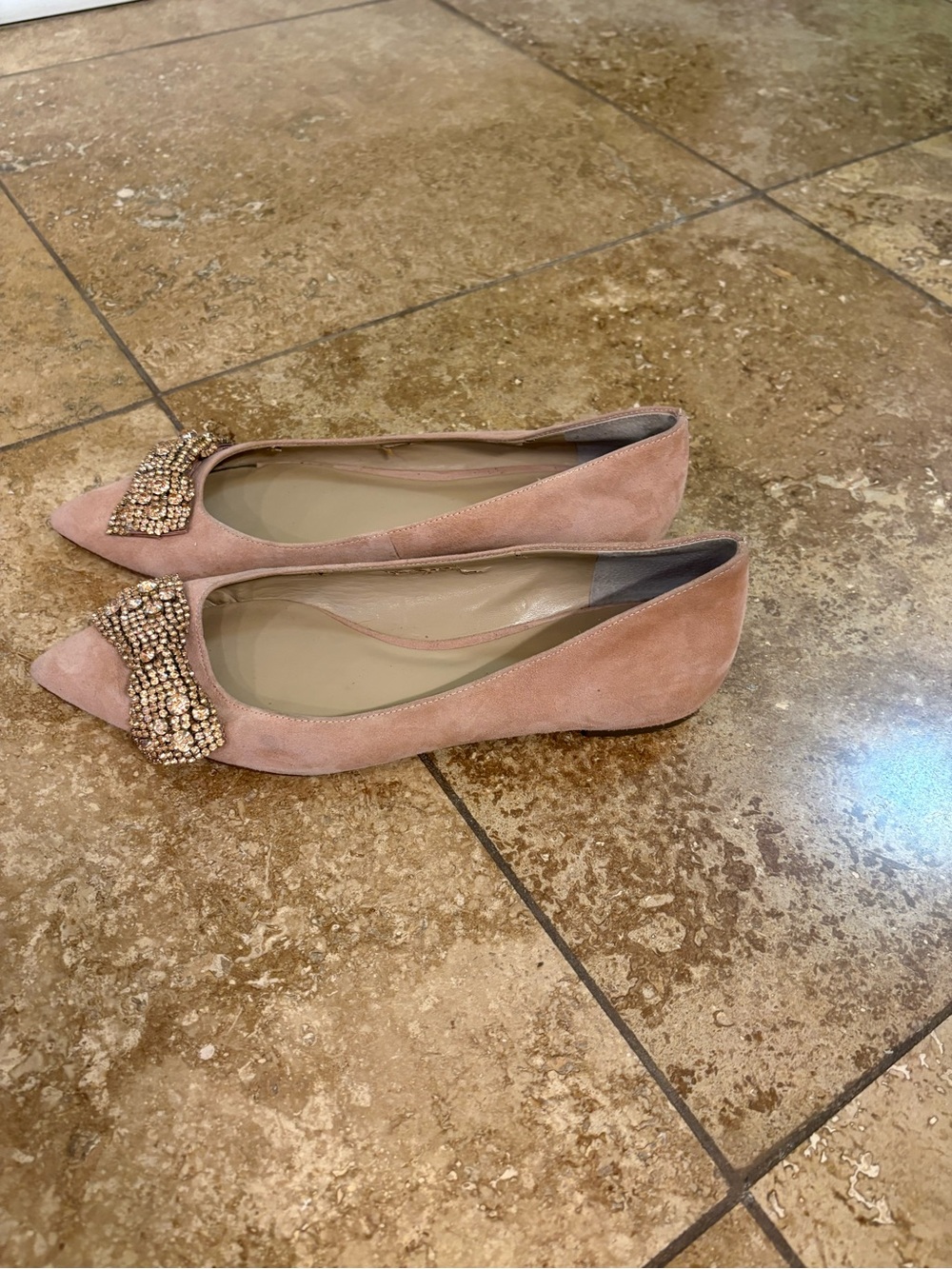 Ann Taylor Blush Pink Pointed-Toe Flats with Crystal Bow - Picture 2 of 7